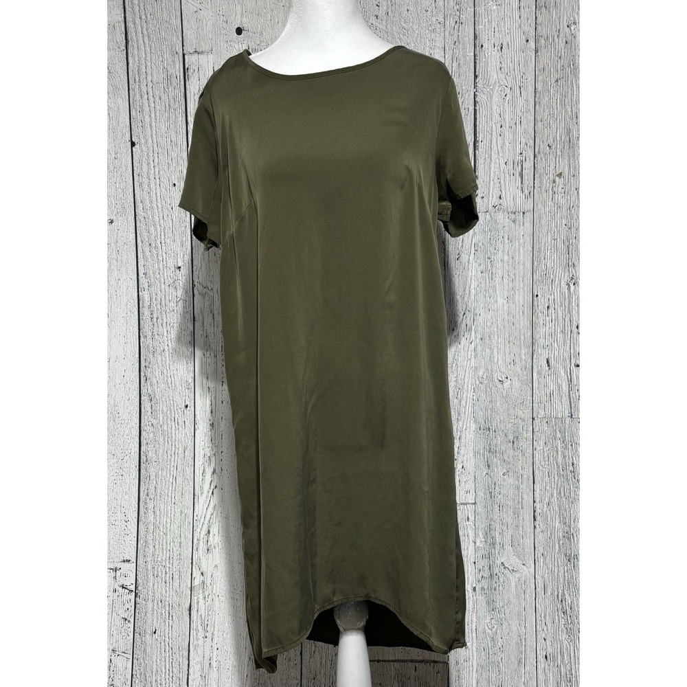 Quince Women's  Silk Dress Size M Olive Green Short Sleeve T- Shirt Shift